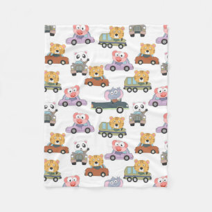 Cute Animals In Cars Pattern Fleece Blanket