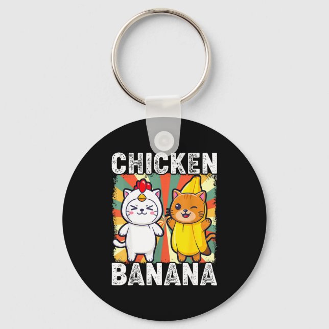 Cute Animals In Chicken And Banana Costumes Kawaii Keychain (Front)