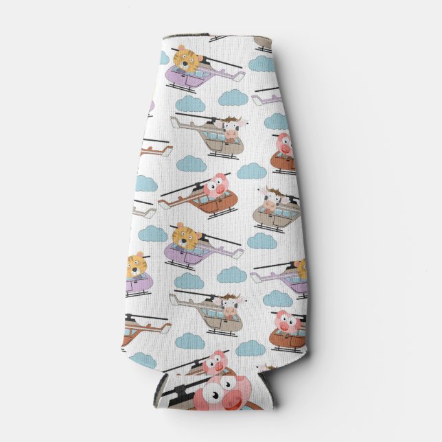 Cute Animals In Helicopter Pattern Bottle Cooler (Front)