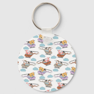 Cute Animals In Helicopter Pattern Keychain