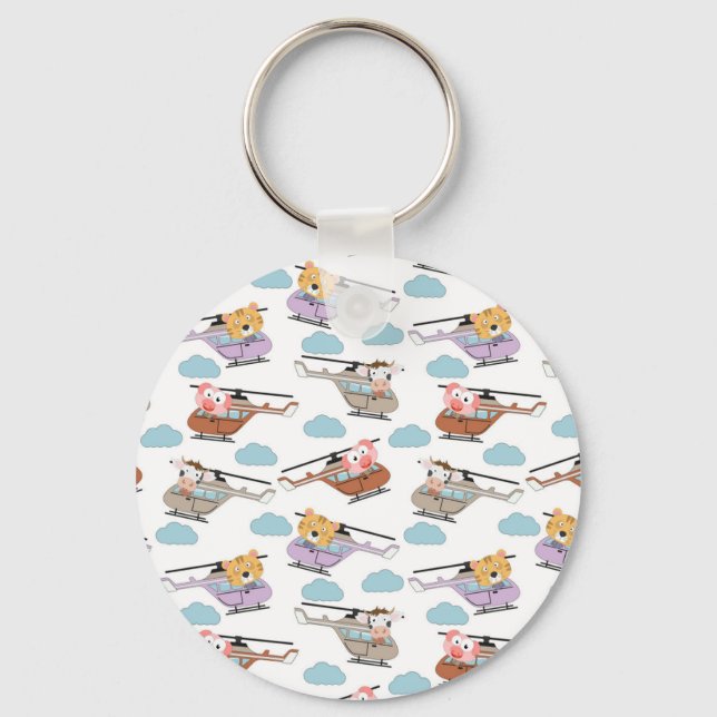Cute Animals In Helicopter Pattern Keychain (Front)