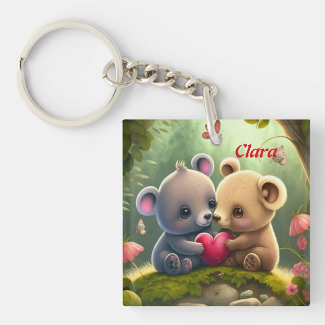Cute animals in love   keychain (Front)
