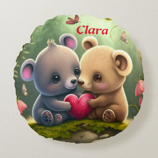 Cute animals in love   round pillow (Front)