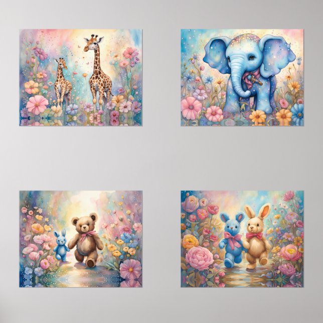Cute Animals in Pastel Flower Gardens  (Front)