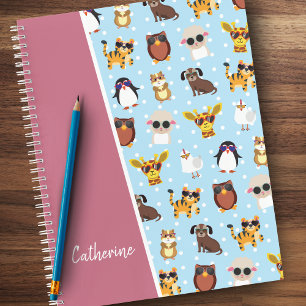 Cute Animals in Sunglasses with Name Notebook