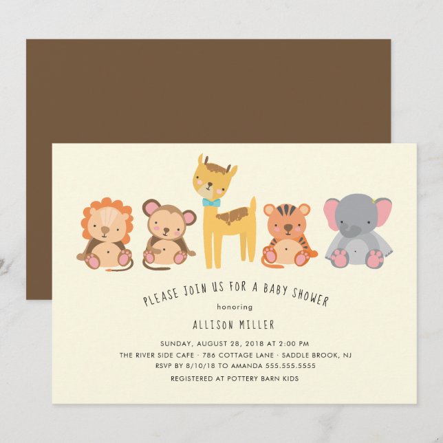 Cute Animals Jungle Baby Shower Invitation (Front/Back)