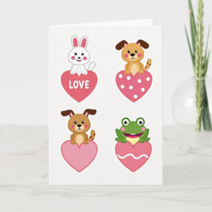 Cute Animals Love Hearts Card