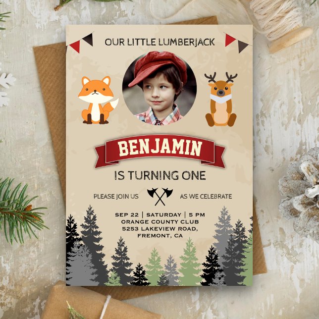 Cute Animals Lumberjack Birthday Party Invitation (Creator Uploaded)