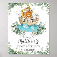 Cute Animals Noah's Ark Greenery Birthday Welcome