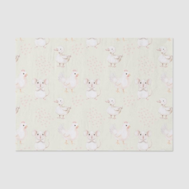 Cute animals on pale green tissue paper (Front)