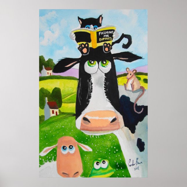Cute animals painting Cow cat sheep frog Poster (Front)