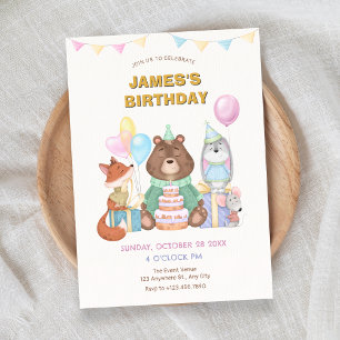 Cute animals pastel colour birthday party invitation