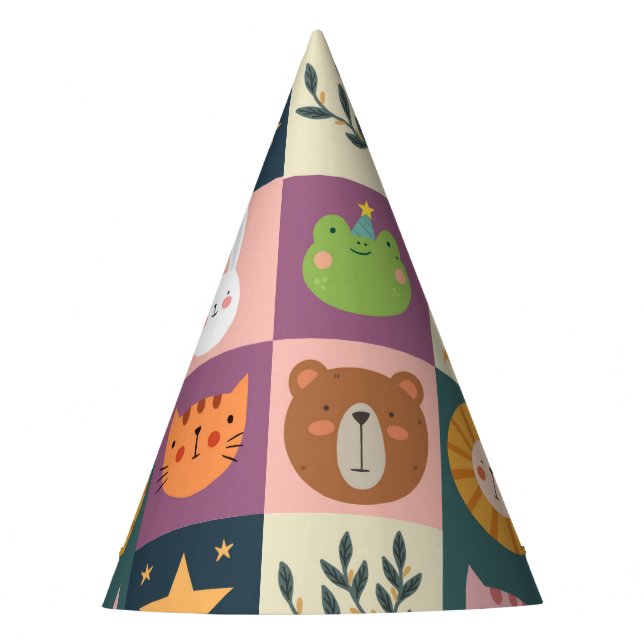 Cute animals patchwork colourful  party hat (Front)