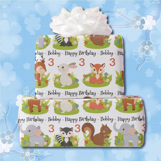 Cute Animals Personalize Name & Age Birthday Wrapping Paper