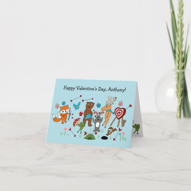 Cute Animals Personalized Valentine's Day Card (Front)