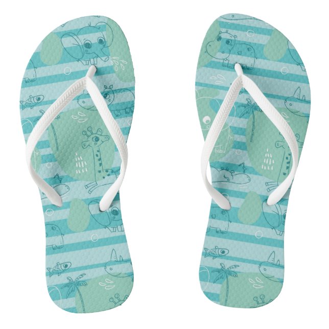 Cute animals playing with water 1 flip flops (Footbed)