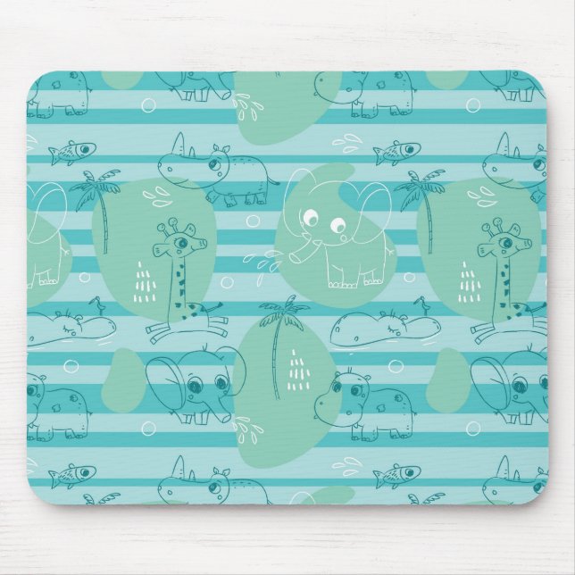 Cute animals playing with water 1 mouse pad (Front)