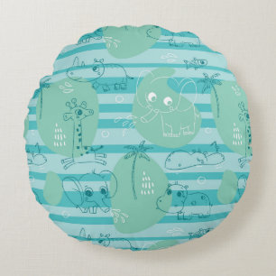 Cute animals playing with water 1 round pillow