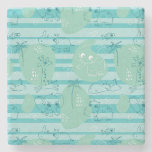 Cute animals playing with water 1 stone coaster