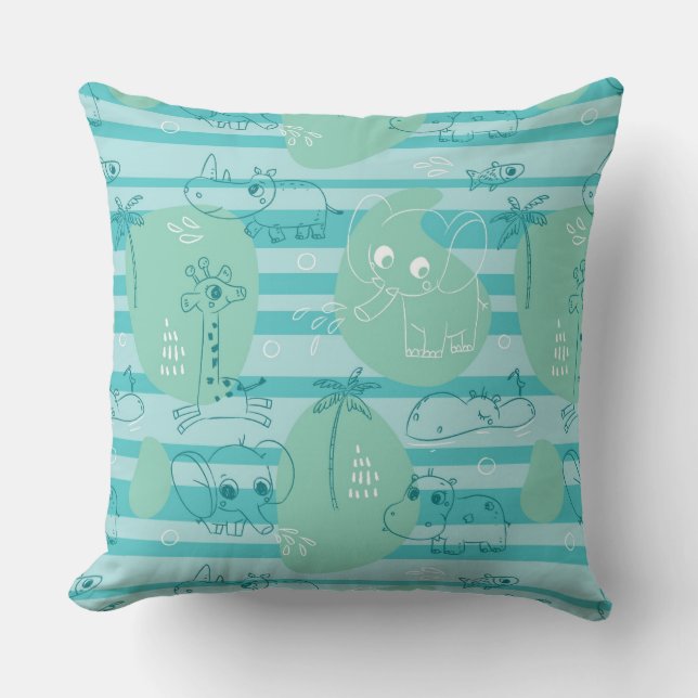 Cute animals playing with water 1 throw pillow (Front)
