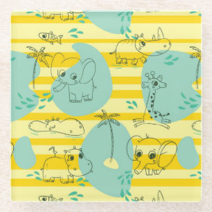 Cute animals playing with water 2 glass coaster