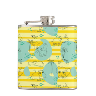 Cute animals playing with water 2 hip flask