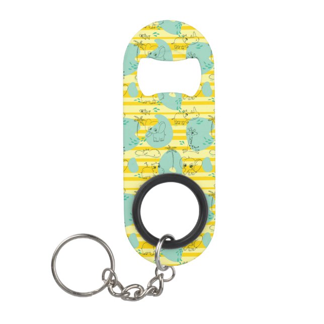 Cute animals playing with water 2 mini bottle opener (Front)