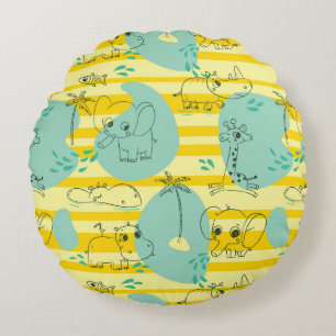 Cute animals playing with water 2 round pillow