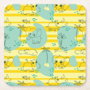 Cute animals playing with water 2 square paper coaster