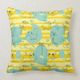 Cute animals playing with water 2 throw pillow