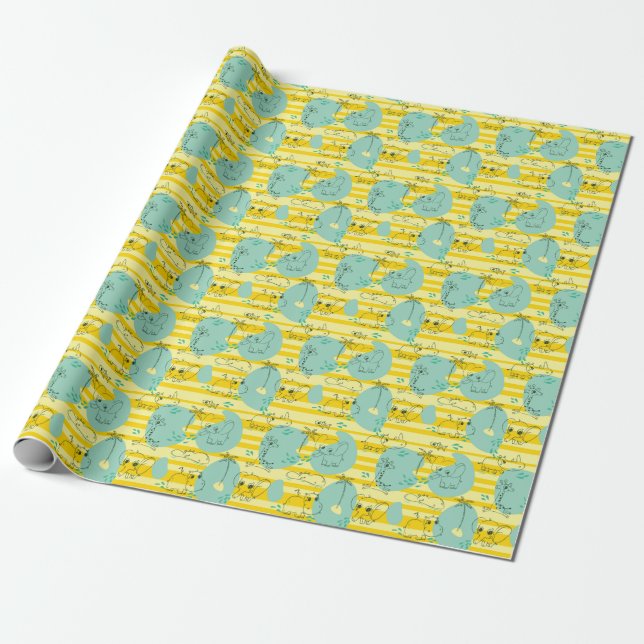 Cute animals playing with water 2 wrapping paper (Unrolled)