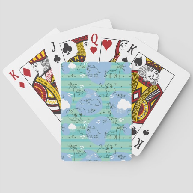 Cute animals playing with water 3 cards (Back)