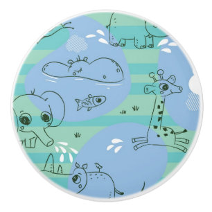 Cute animals playing with water 3 ceramic knob