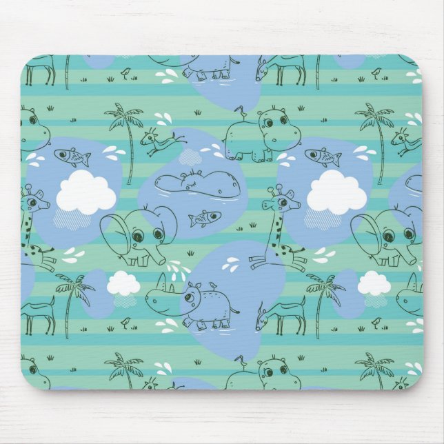 Cute animals playing with water 3 mouse pad (Front)
