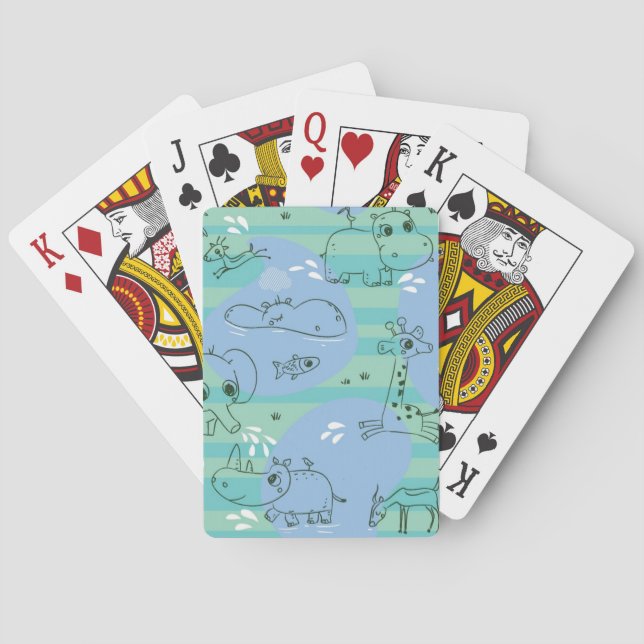 Cute animals playing with water 3 playing cards (Back)