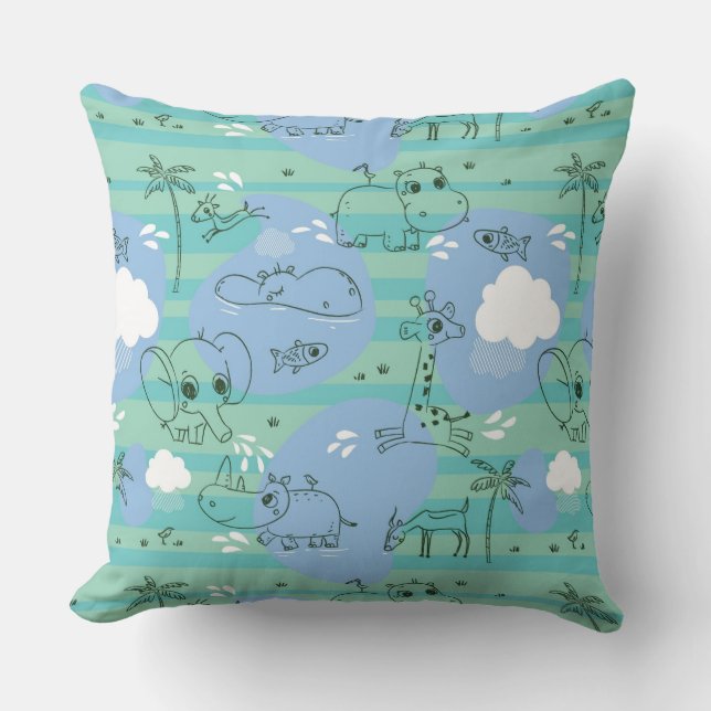 Cute animals playing with water 3 throw pillow (Front)