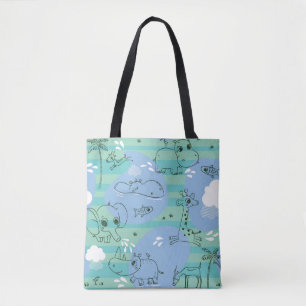 Cute animals playing with water 3 tote bag