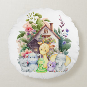 Cute Animals Round Pillow   Cute Gift For Baby