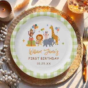 Cute Animals Safari 1st Birthday Paper Plate