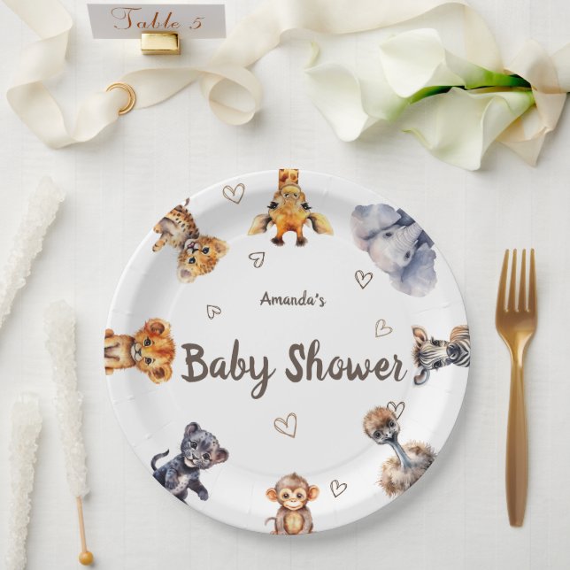 Cute Animals Safari Baby Shower Paper Plate (Wedding)