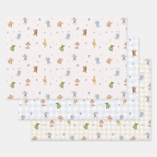 Cute Animals Safari Birthday Party Wrapping Paper Sheet