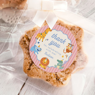 Cute Animals Safari Girl 1st Birthday Classic Round Sticker