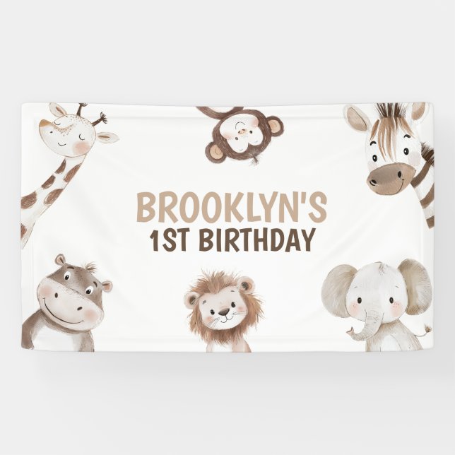 Cute Animals Safari Jungle Birthday Party Kids Banner (Horizontal)