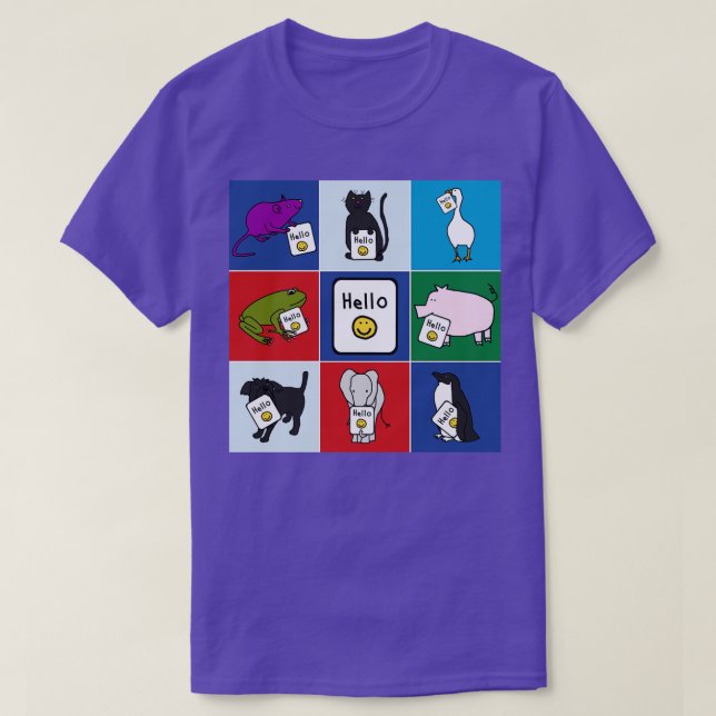 Cute Animals Say Hello T-Shirt (Design Front)