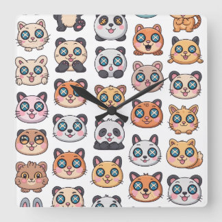 Cute Animals Sticker Sheet Adorable Cartoon Charac Square Wall Clock