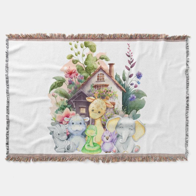 Cute Animals Throw Blanket (Front)