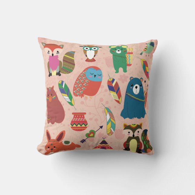 Cute Animals Throw Pillow (Front)