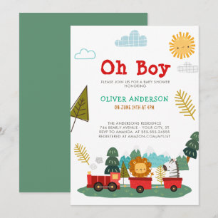 Cute Animals Train Travel Boys Baby Shower Invitation