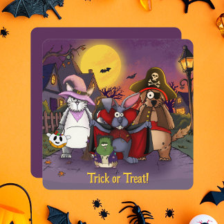Cute Animals Trick or Treat Halloween Flat Card