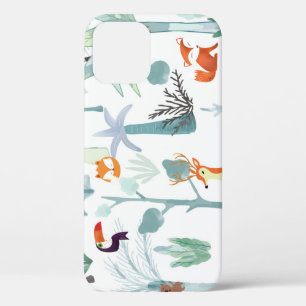 Cute animals: tropical forest doodle. iPhone 12 case